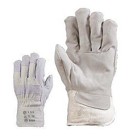   150, Szürke marhahasíték bőr rakodókesztyű tenyérbéléssel fehér vászon kézhát 150/2