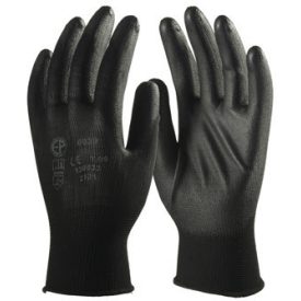   6036-41 FEKETE PRECÍZIÓS POLIÉSZTER munkavédelmi KESZTYŰ, PU MÁRTOTT TENYÉRREL