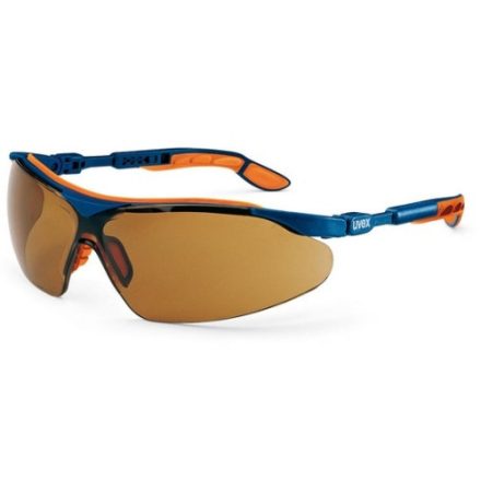 UVEX 9160 I-VO védőszemüveg. Futurisztikus forma, cserélhető látómező, kék-narancs kerettel, barna lencse