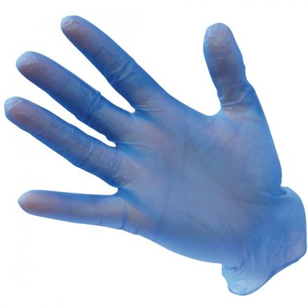 A905BLUL, Vinyl egyszerhasználatos kesztyű, púdermentes A905 kék/fehér (Csomagolás 100db), Kék, L