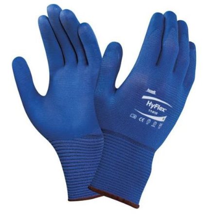 HYFLEX 11-818 Ansell FORTIX tenyéren mártott nitril munkavédelmi kesztyű, nylon-spandex alap, kötött mandzsettával. Hossza 20-25 cm