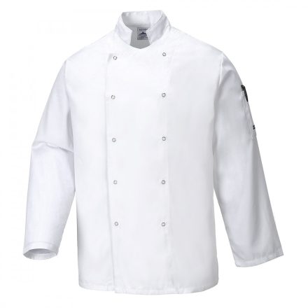 C833WHRXXL, Portwest gastro ruházat, Suffolk szakácskabát (séfkabát) fehér és fekete színben,