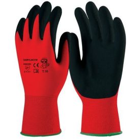   GAN1LACI MÁRTOTT FEKETE LATEX munkavédelmi kesztyű, PIROS TEXTIL KÉZHÁTTAL