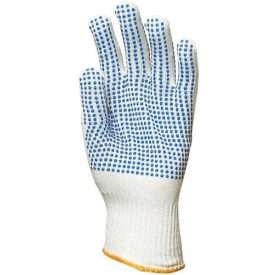   4370 KÖTÖTT POLIAMID munkavédelmi kesztyű PAMUT BELSŐ, TENYÉREN KÉK PETTYEK