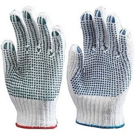   4374-76 Kopásálló, zöld pöttyös vastag polipropilén/pamut munkavédelmi kesztyű