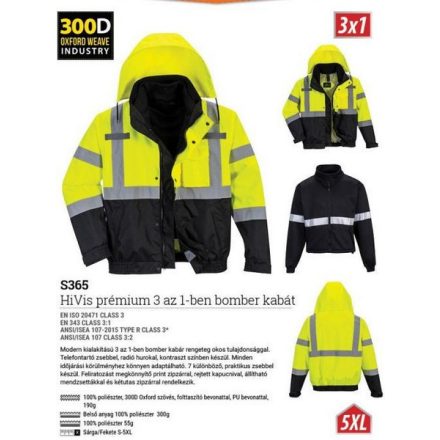 S365YBRS, S365 - HIVIS PRÉMIUM 3 AZ 1-BEN BOMBER KABÁT