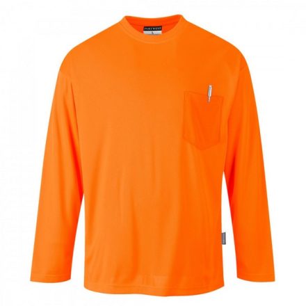 S579ORRXL, S579 - Day-Vis hosszú ujjú zsebes póló, Narancssárga, XL