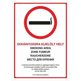   Dohányzásra kijelölt hely - 5 nyelvű tábla, utánvilágító TB-02287