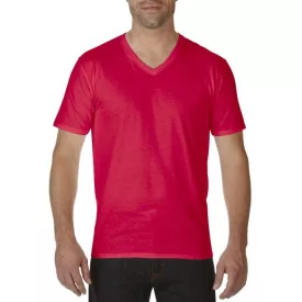   gi41V00re-2xl, GILDAN (GI41V00) nyári rövid ujjú férfi póló, V nyakú oldalvarrott, Piros/Red