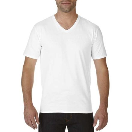 gi41V00wh-m, GILDAN (GI41V00) nyári rövid ujjú férfi póló, V nyakú oldalvarrott, Fehér/White