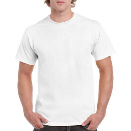 gi5000wh-s, GILDAN (GI5000) nyári rövid ujjú férfi póló, környakas, Fehér/White színben,  méret: S