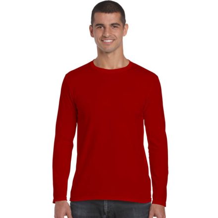 gi64400re-s, GILDAN (GI64400) nyári hosszú ujjú férfi póló, környakas, Piros/Red színben,  méret: