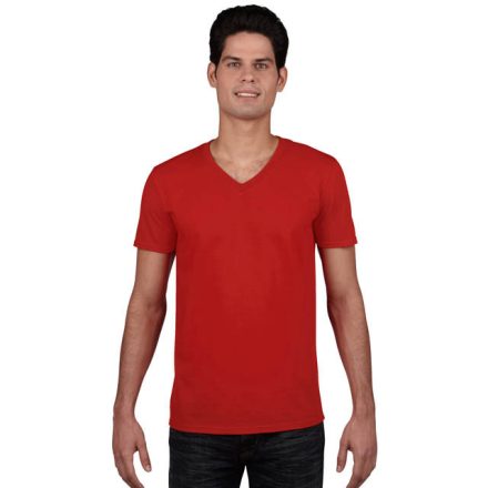 gi64V00re-xl, GILDAN (GI64V00) nyári rövid ujjú férfi póló, V nyakú, Piros/Red színben,  méret: XL