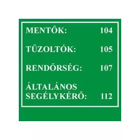   Mentők, tűzoltók, rendőrség értesítő, öntapadós tábla