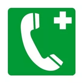 Segélyhívó telefon helyét jelölő, öntapadós tábla