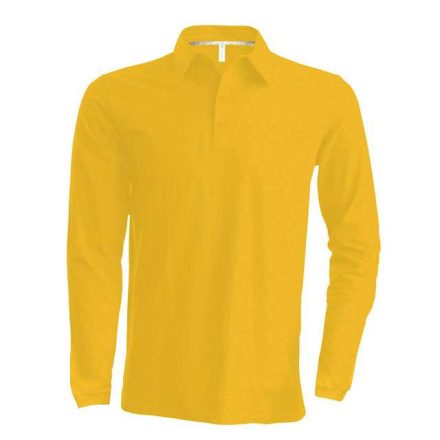 ka243ye-l, KARIBAN (KA243)  hosszú ujjú férfi galléros póló, oldalvarrott, Sárga/Yellow színben,