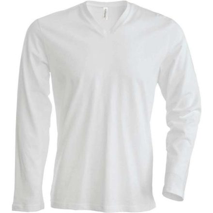 ka358wh-m, KARIBAN MEN'S LONG SLEEVE (KA358) nyári hosszú ujjú férfi póló, V nyakú oldalvarrott