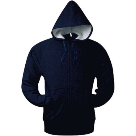 ka444nv-l, KARIBAN ZIP HOODED (KA444) hosszú ujjú uniszex pulóver poliészter/pamut oldalvarrott