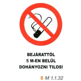 Bejárattól 5 m-en belül dohányozni tilos m 1.1.32