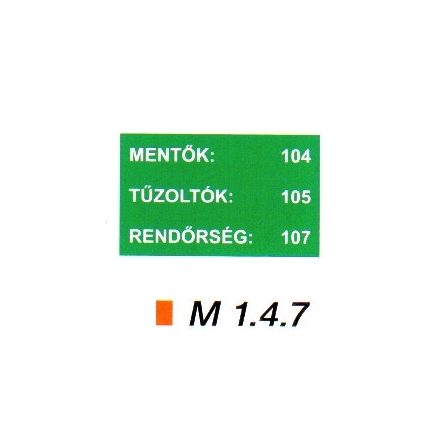 Mentők: 104; Tűzoltók: 105; Rendőrség: 107  m 1.4.7