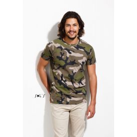   SOL'S CAMO (SO01188) nyári rövid ujjú terepmintás férfi póló, oldalvarrott testhez álló, 100% Pamut
